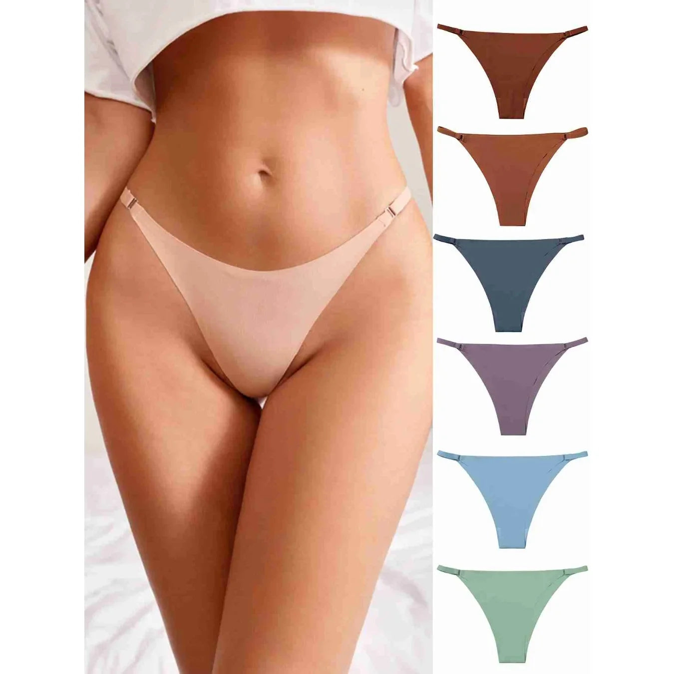 6 Pcs Women's Hot Sexy Low Waist Thong Underwear - 4 Seasons Daily/Leisure/Commuting Wear, Elegant Solid Color, Simple Design