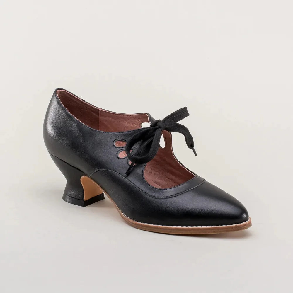 Retro Mary Jane Pumps Woman Vintage Lace Up Low Heel Dress Zapatos Ladies Brand Design Butterfly Wing Derby Shoes Plus Size