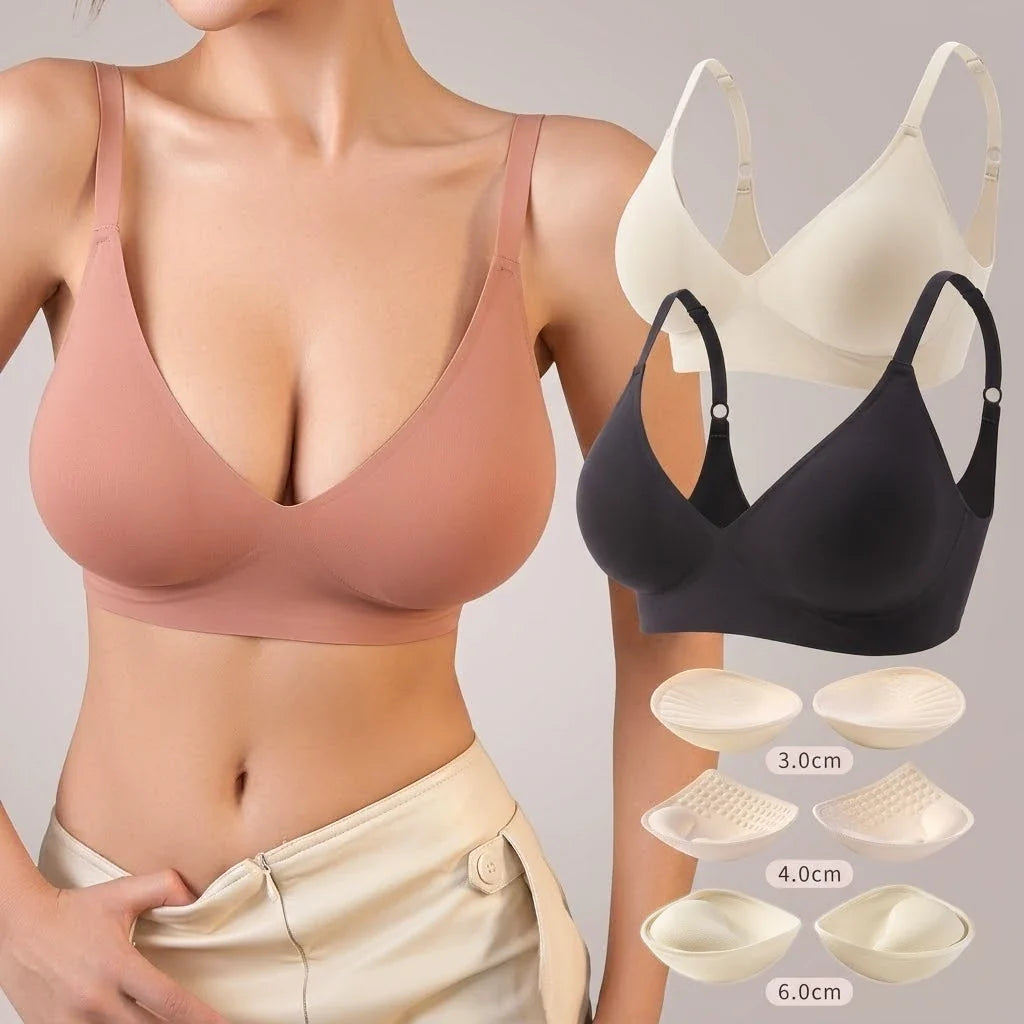 Deep V Jelly Bras Wireless Comfortable Supportive Bra No Underwire Push Up Bralette Seamless Underwear for Women