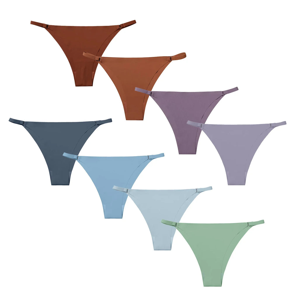 8 Pcs Women's Low Waist Thong Underwear - 4 Seasons Daily/Leisure/Commuting Wear, Elegant Sexy Solid Color, Simple Design