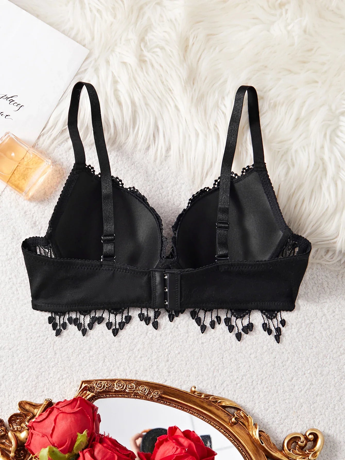 Daily Knitted Bra for Women Sexy Heart Lace Patchwork with Lace Trim Sexy Bras Comfortable Non-Padded Solid Women's Push up Bra