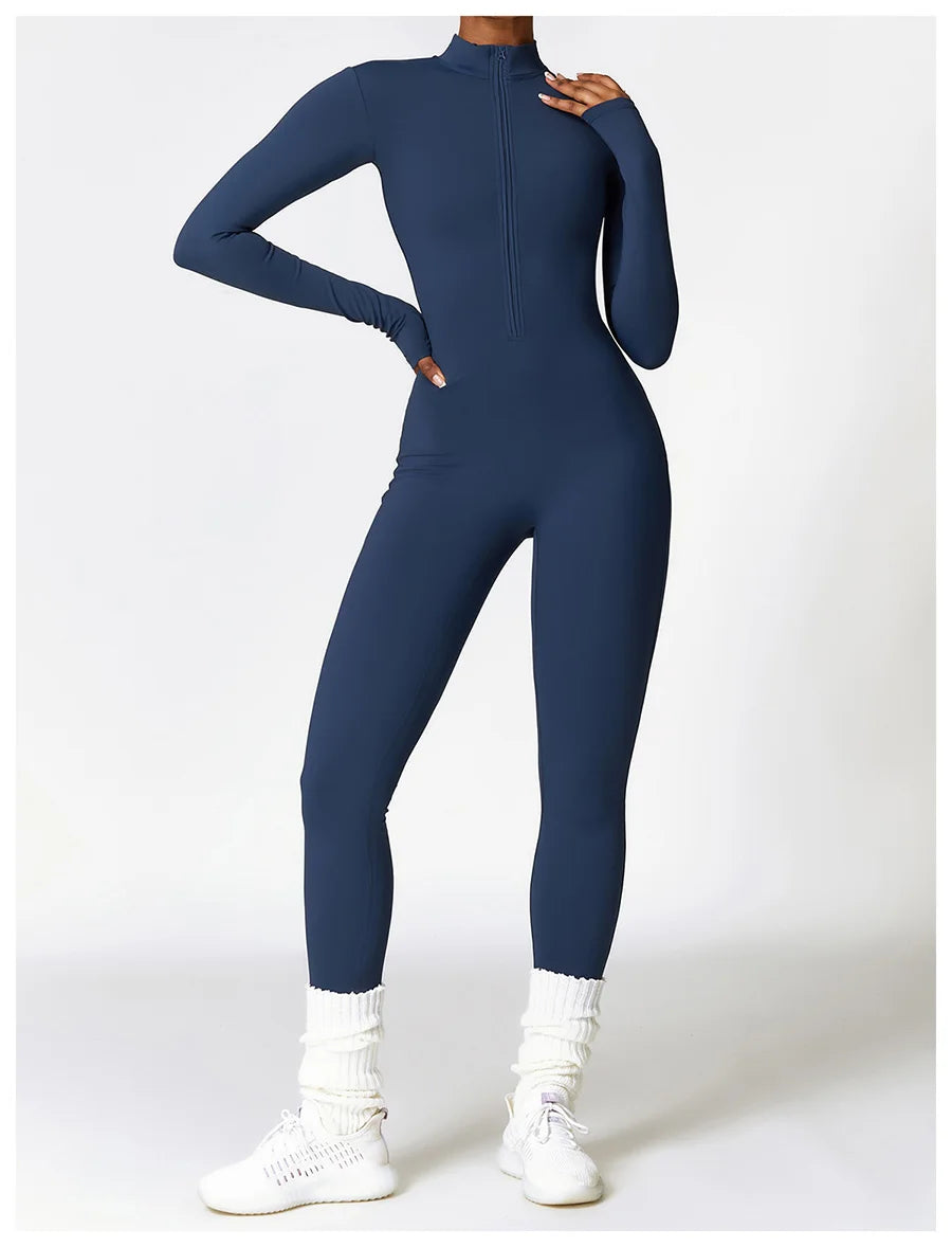 Zipper Workout Jumpsuit Sports Overalls Women Gym Clothing Running Long Sleeves Fitness Gym Tracksuit Short Sportswear Yoga Set