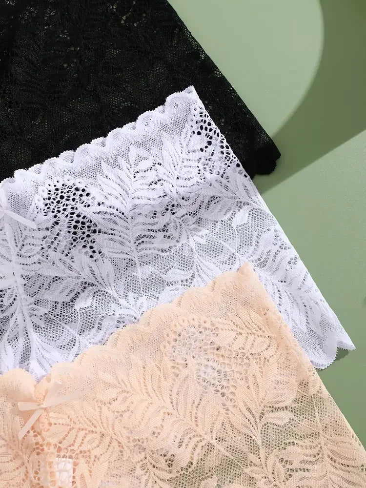 6PCS Women Lace Boxers Briefs Sexy Seamless Breathable Low Waist Female Underwear Solid Color Intimates High Elastic Lingerie