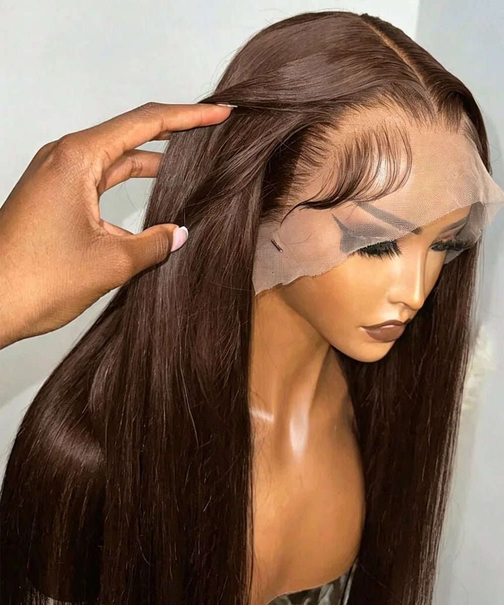 28 Inch Brown Lace Front Wigs Human Hair Pre Plucked 13x4 Straight Lace Front Wigs Human Hair 200% Density Colored #4 Light Brown Wig HD Lace Frontal Wigs For Women
