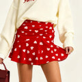 Women Heart Print Ruched Skirt Fashion Streetwear Casual Mini Skirt Valentine'S Day Mini Skirts High Waist Skirts Streetwear