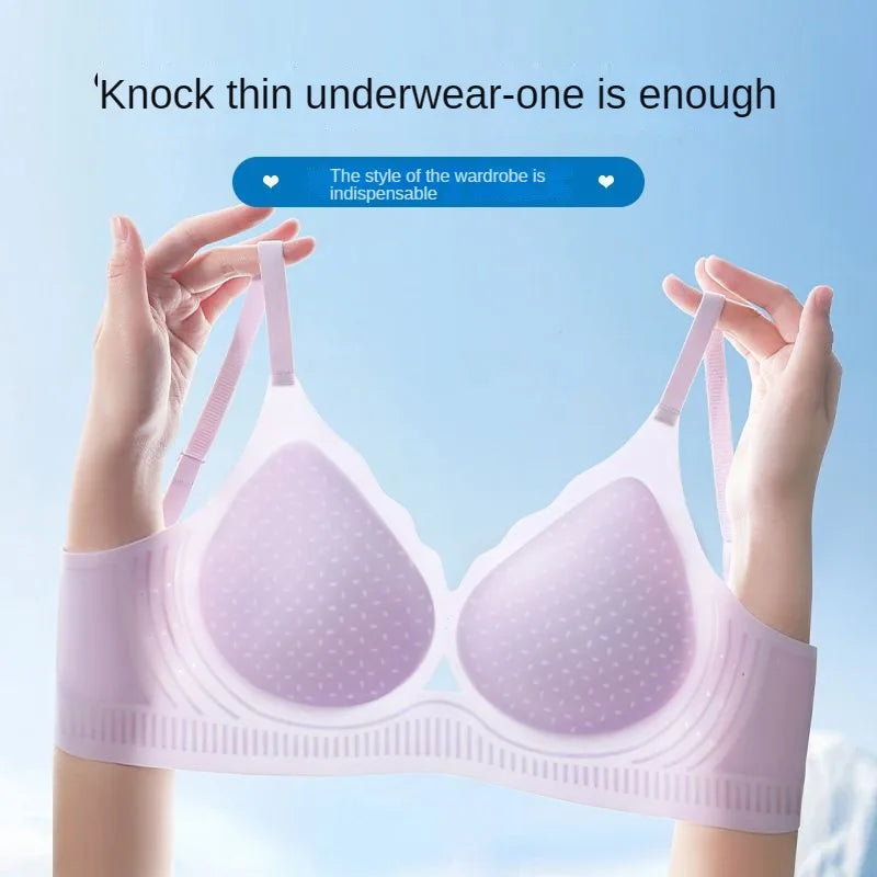 Ultra-thin Ice Silk Seamless Underwear Women's Small Breast Gathering Wireless Breast-Reducing Cooling Beautiful Back Bra