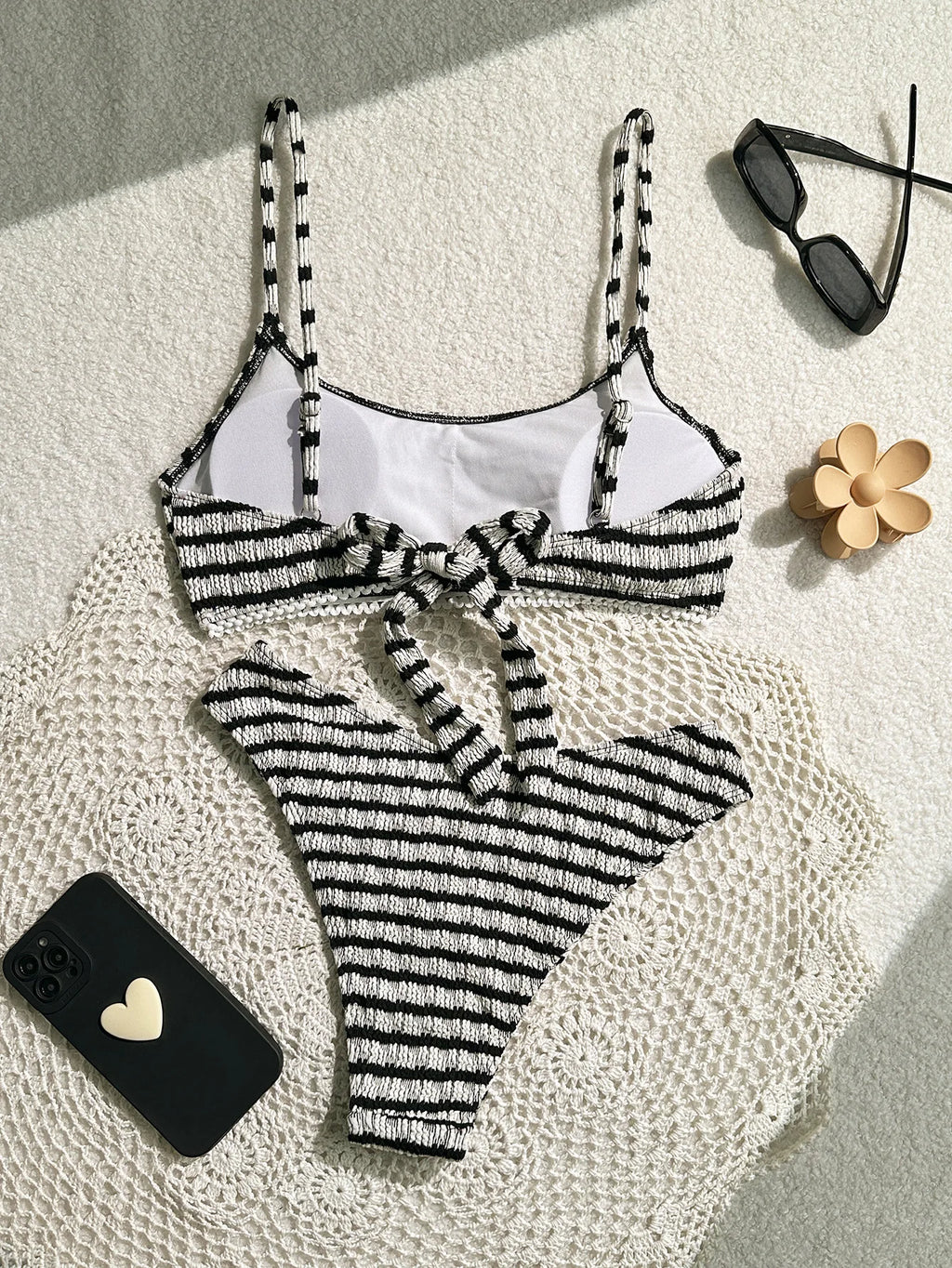 Sexy Black Striped Bikinis 2025 Women Halter Pleate Push Up Micro Swimsuit Brazilian Beach Bathing Suit Holiday Thong Swimwear