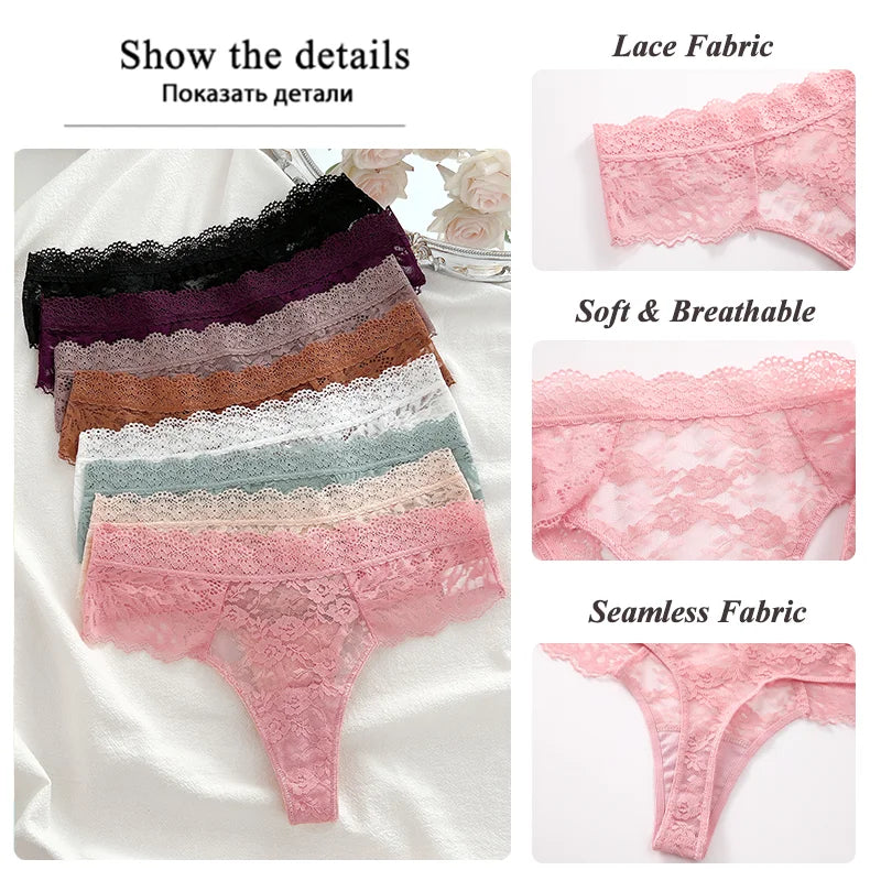 5Pcs Lace Sexy Thongs Women Low-Rise Briefs Sexy Soft Ladies Underwear Trendy Floral Underpants Female Flowery Panty Lingerie
