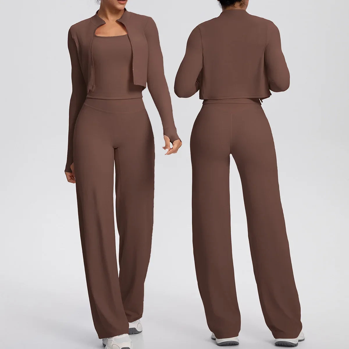 Yoga Set 3PCS Women Workout Sets Sportswear Gym Clothing Fitness zipper Long Sleeve High Waist Leggings Sports Suits Yoga Suit