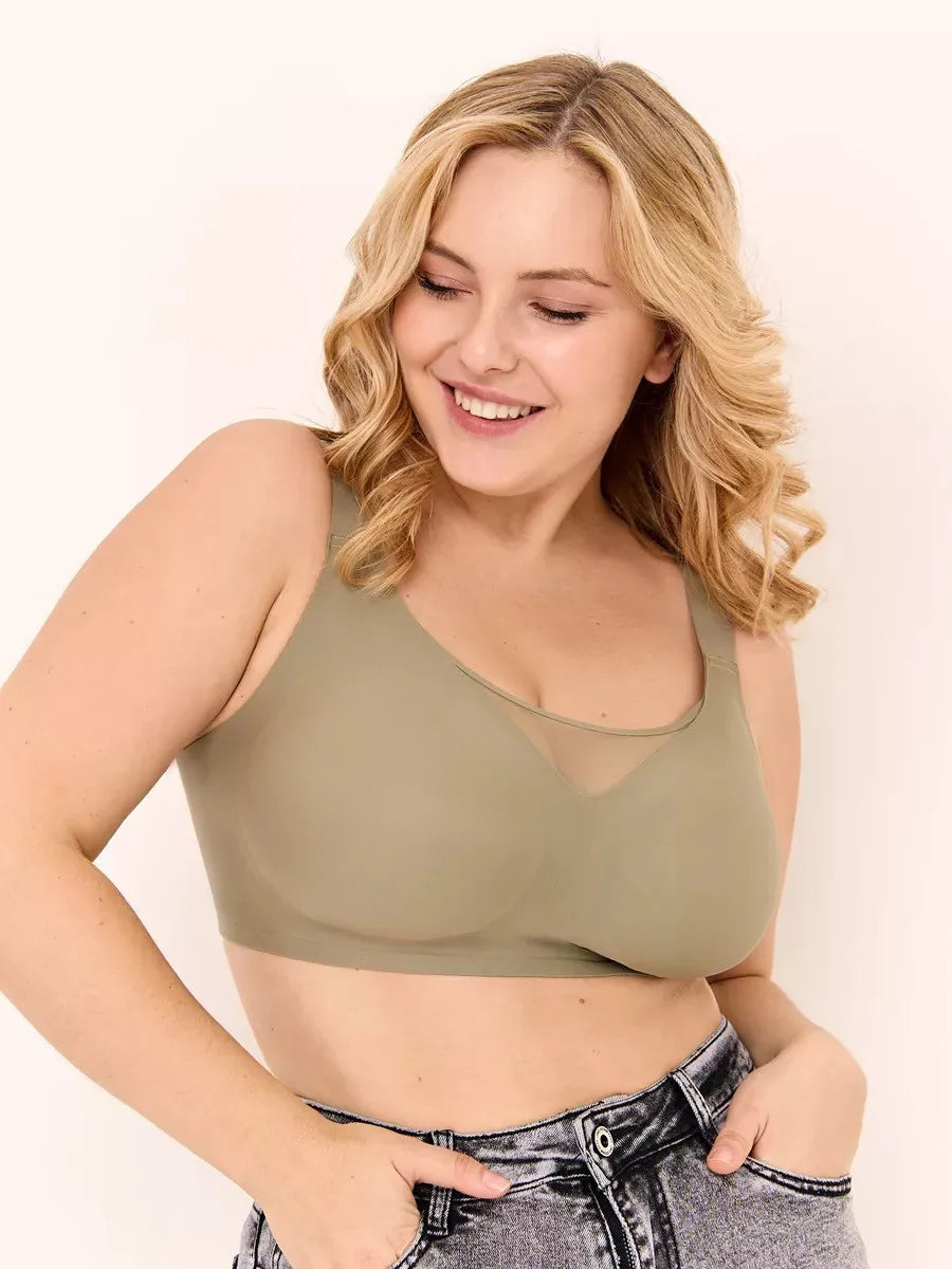 Women's Strapless Wire-free Mesh Bra Jelly-like Full Cup Bra with Side Support Comfortable and Beautiful Back Plus Up Bra