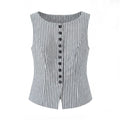 New French Striped Old Money Style Waist-Slimming Sleeveless Vest Top Small Tank Top For Woman Charming Casual Elegant BXUR