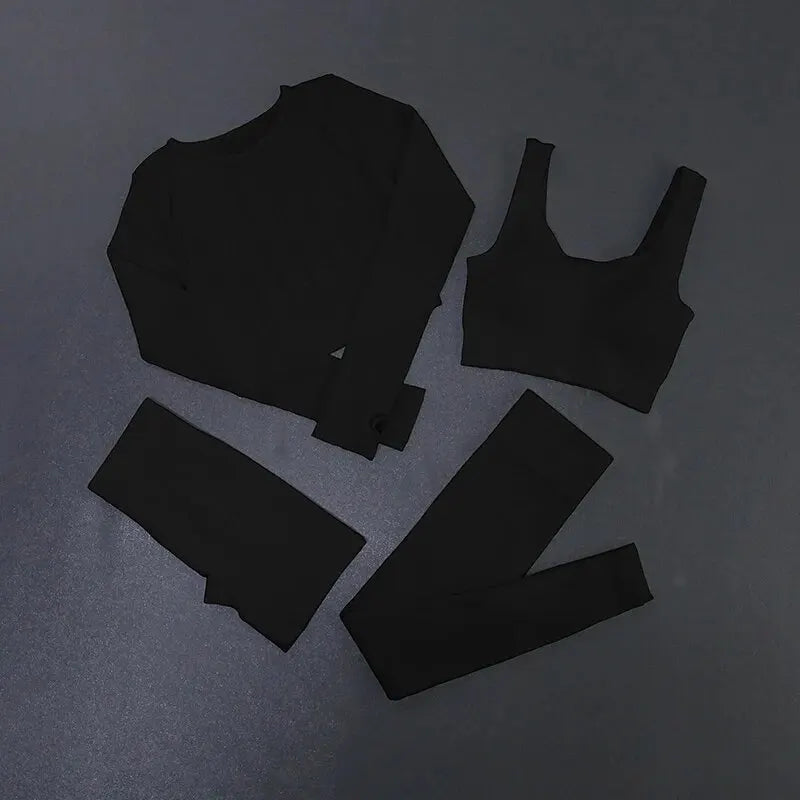 Seamless Yoga Sets Women Ribbed Activewear Girls Fitness Suits Workout Leggings Athletic Gym Shorts Sport Bras Running Top Set