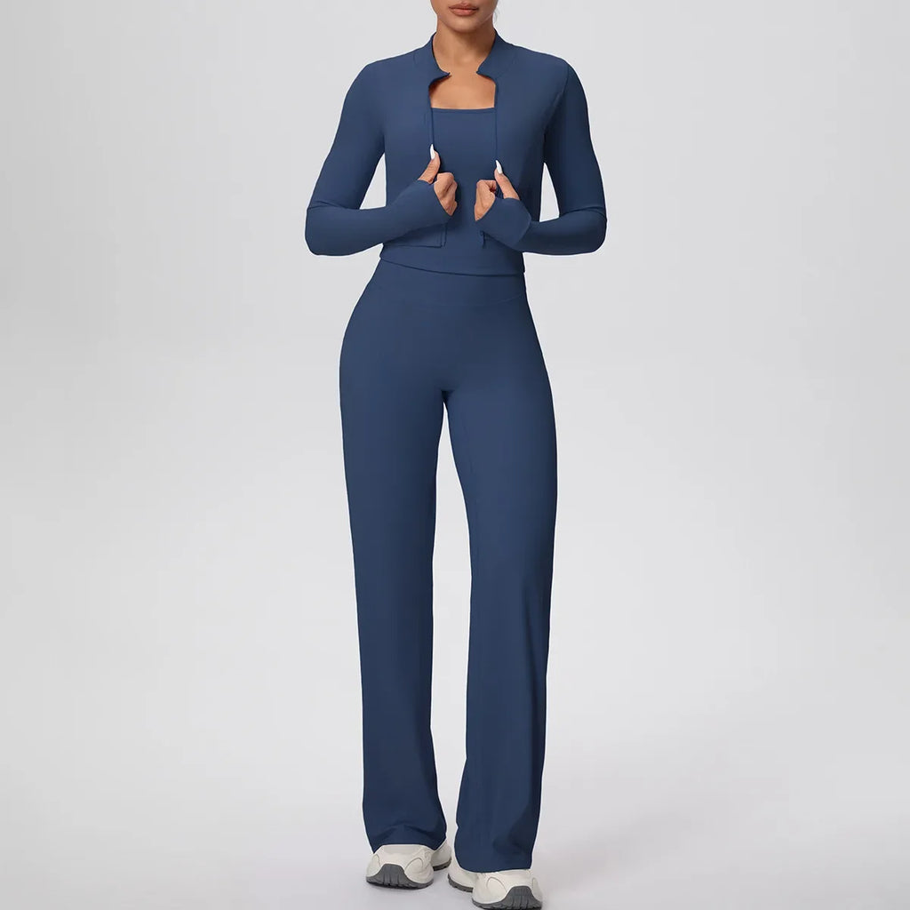 Yoga Set 3PCS Women Workout Sets Sportswear Gym Clothing Fitness zipper Long Sleeve High Waist Leggings Sports Suits Yoga Suit