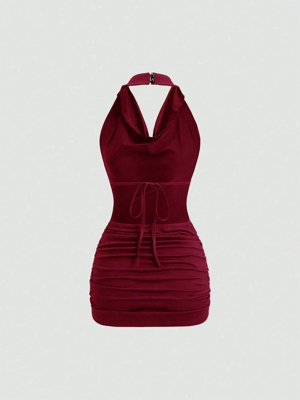 Women's Elegant Drape V-Neck Back-Tie Open Back Sleeveless Slim Fit Mini Dress Casual Halter-Neck Pleating Decorate Dress 2026