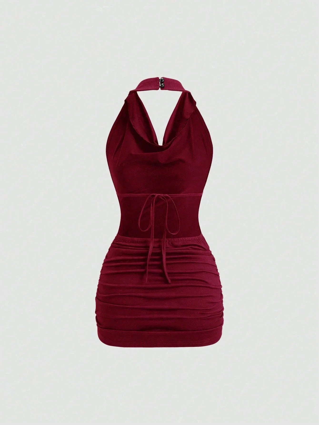 Women's Elegant Drape V-Neck Back-Tie Open Back Sleeveless Slim Fit Mini Dress Casual Halter-Neck Pleating Decorate Dress 2026