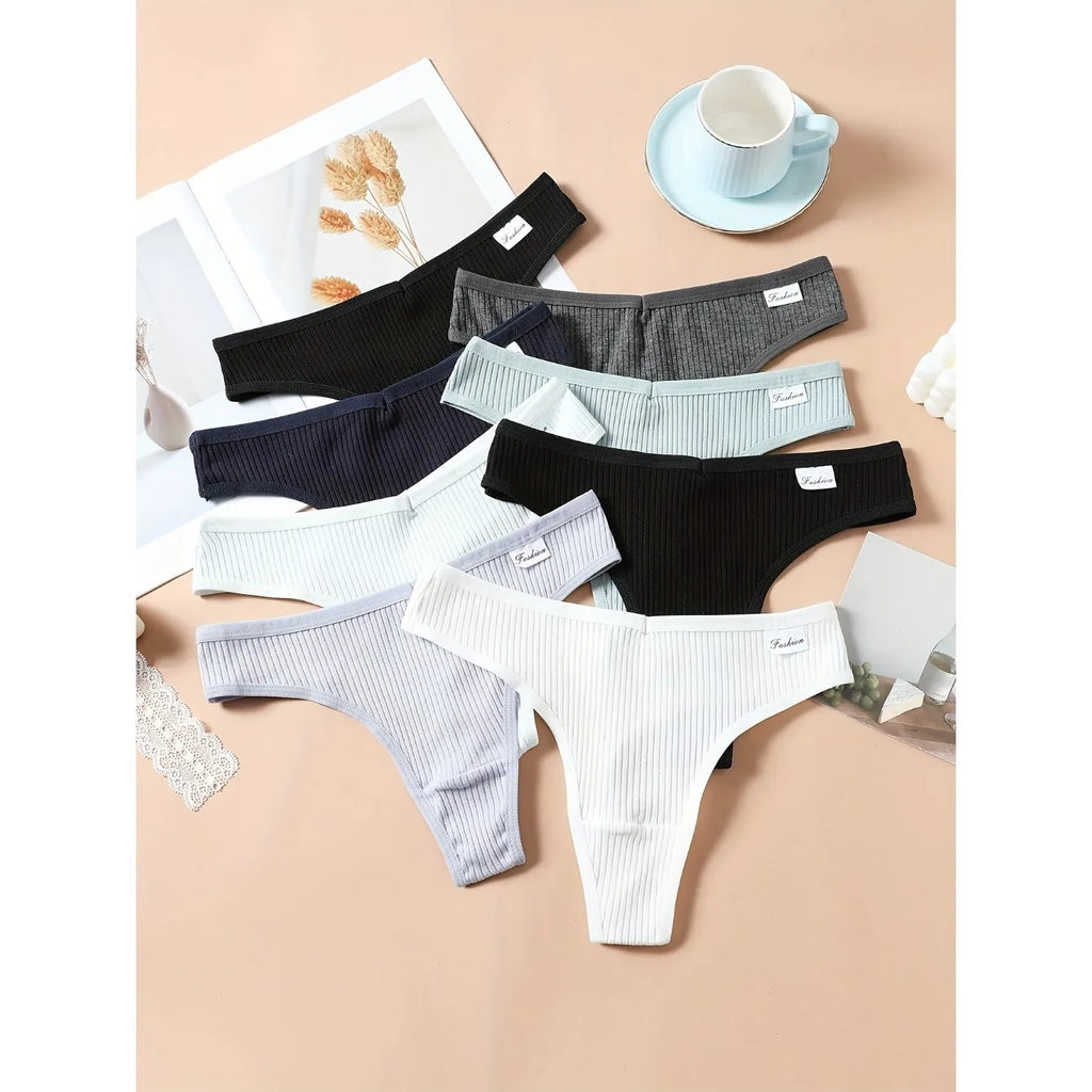 8 Pcs / Set Women' Cotton G-String Thong Panties Low Rise Sexy V-Shaped Underwear Soft And Breathable Bikini Seamless Lingerie