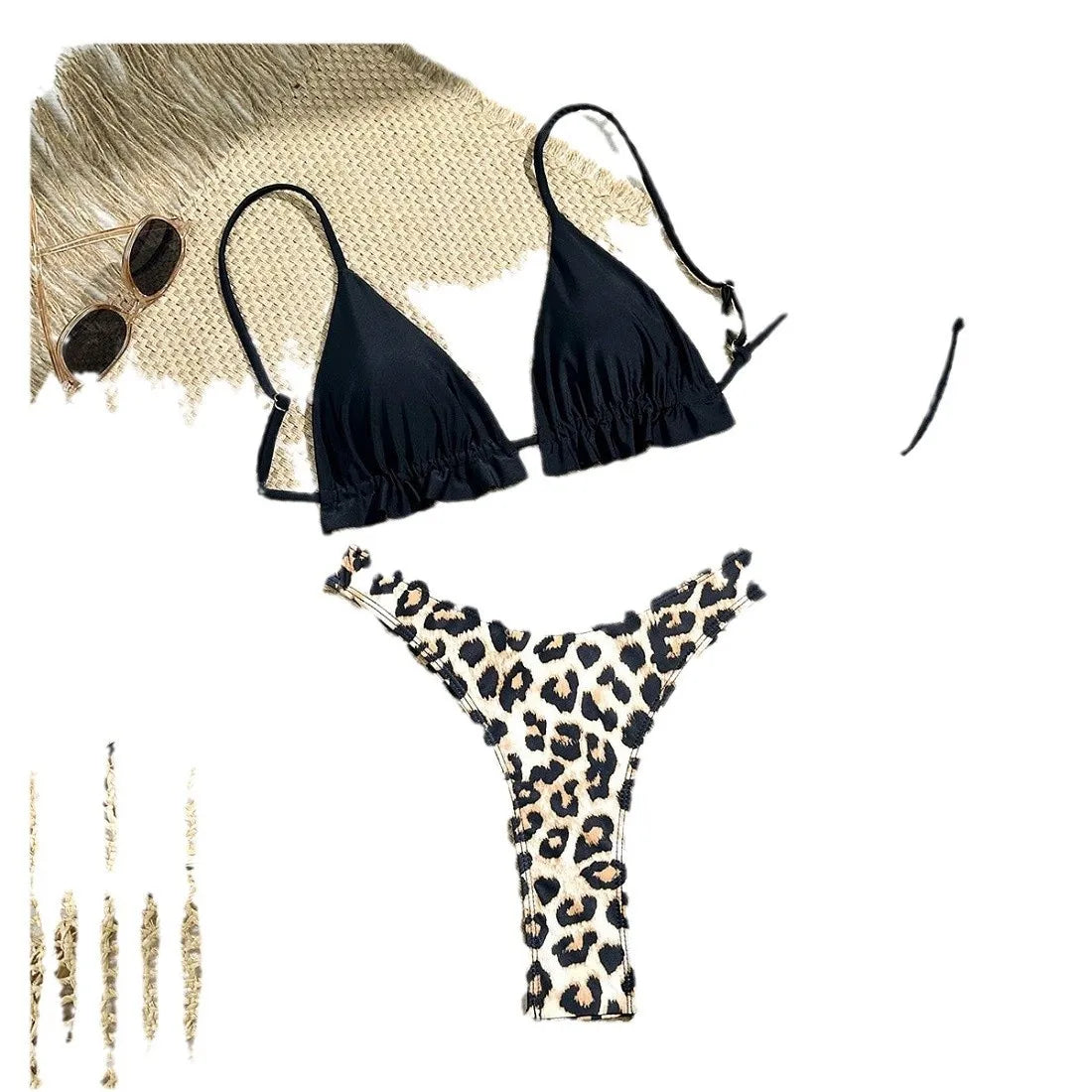 2026 New Triangle Black Bikini Set Sexy Leopard Swimwear Women Bikinis Floral Print Swimsuit Micro Thong Bandage Bathing Suits