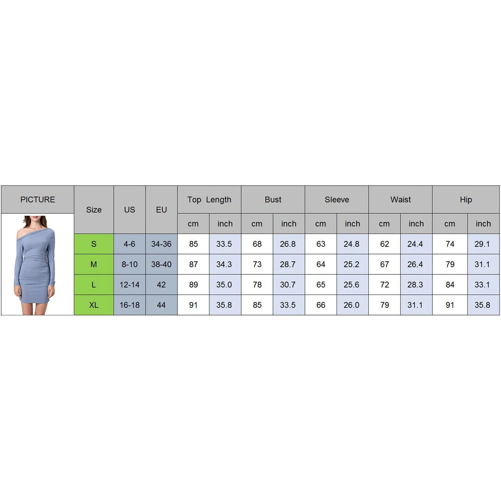 Fashion Off Shoulder Women Ruched Mini Dress Spring Slim Fit Solid Color Slash Neck Long Sleeve Bodycon Dress for Party Club