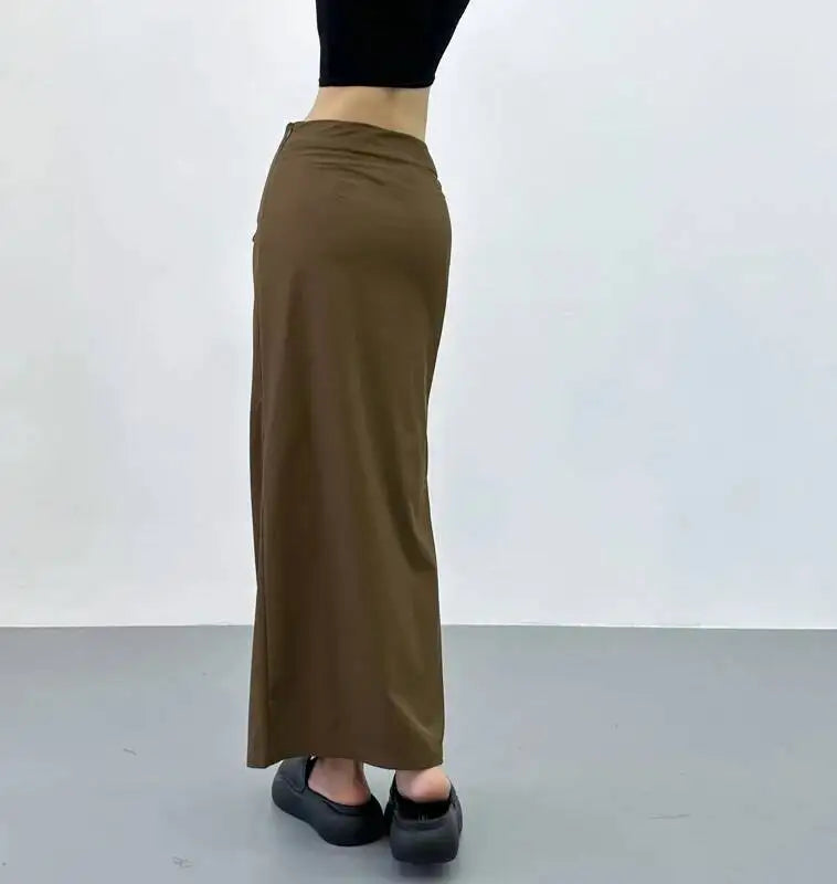 2026 New Pleated Side High Slit Half Length Skirt Women's Summer Spicy Girl Pure Desire Slim Wrap Hip Solid A-line Skirt 7MHN