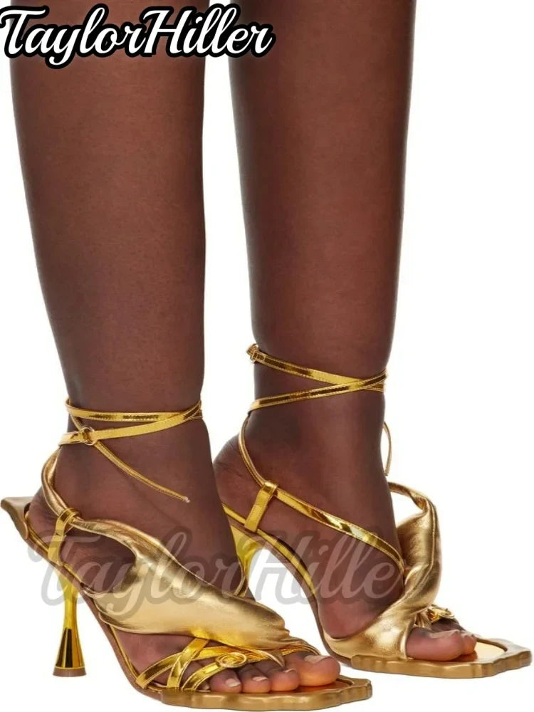 Punk Style Rivets Flower Heeled Sandals Open Toe Mixed Color High Heels Women Luxury Designer Summer Spike Heel Shoes Y2K Shoe