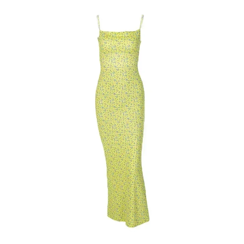 European and American Fashionable WOMEN'S Wear Spring and Summer Ins Style Sexy Slim Sling Printed Bare-back Dress Women