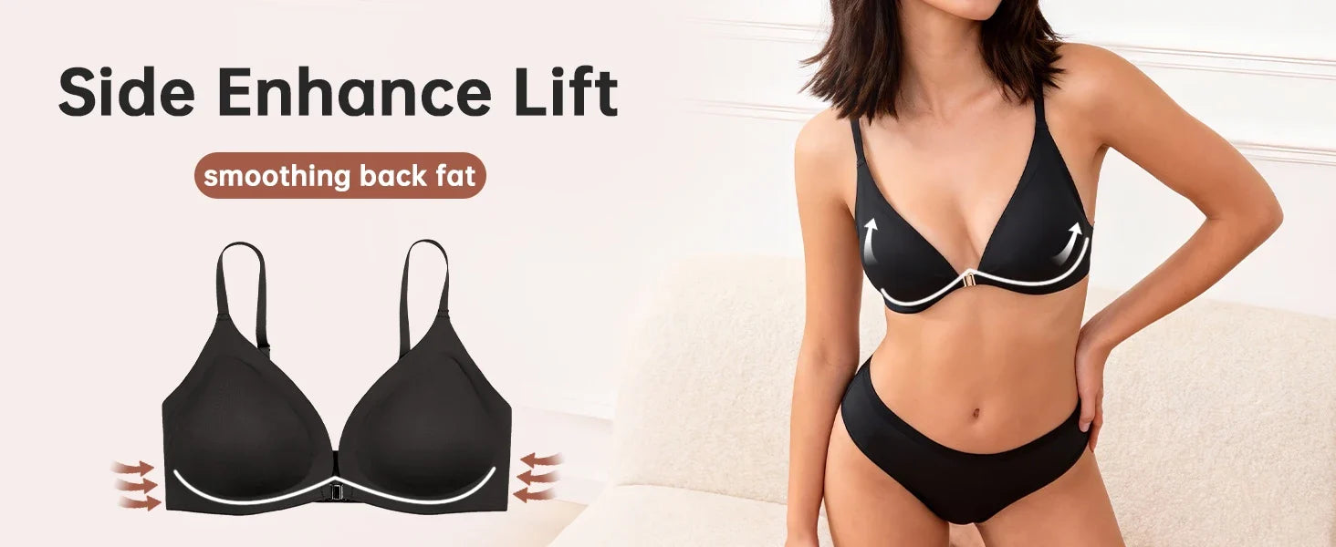 7 Pack Of Color Women's Front Closure Bras Seamless Push-Up Wireless Bras with Removable Padding Basic Everyday T-Shirt lingerie