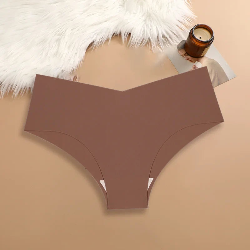 20PCS Women's Seamless Maillard Underwear Sexy V-Shaped Mid Waist Ice Silk Brief 10 Soild Color Cozy Stretch Sexy Underpant S-XL
