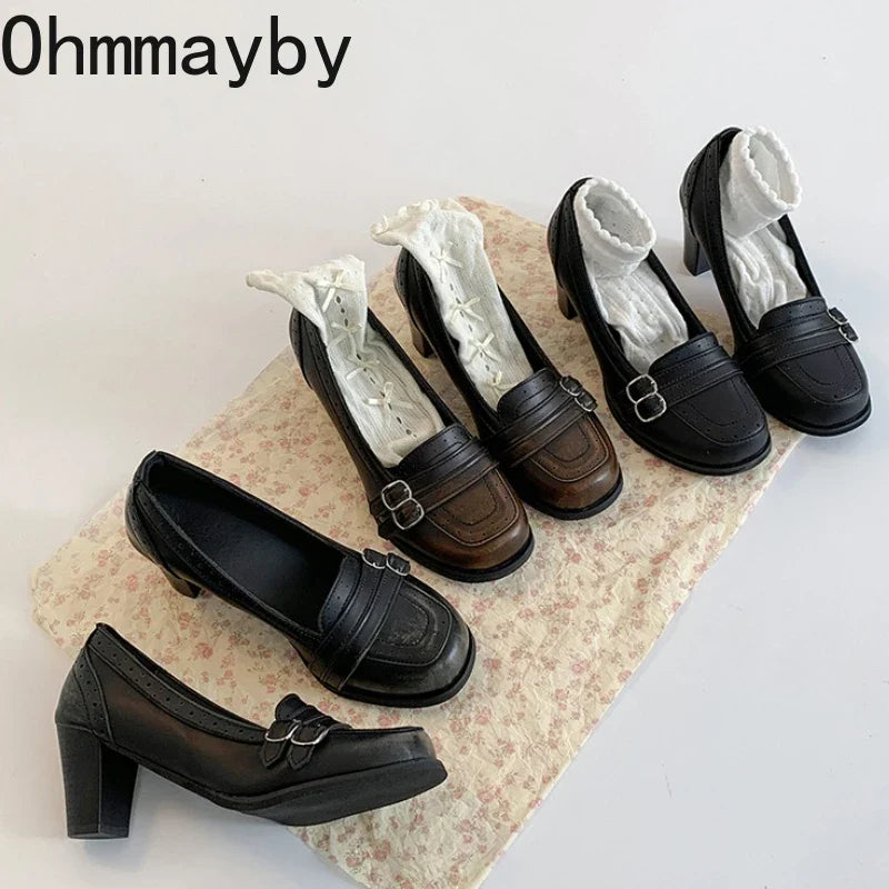 Vintage Thick Heel Women Mary Jane Shoes Ladies Concise Slip On Pumps Spring Autumn Women's Party Dress Shoes