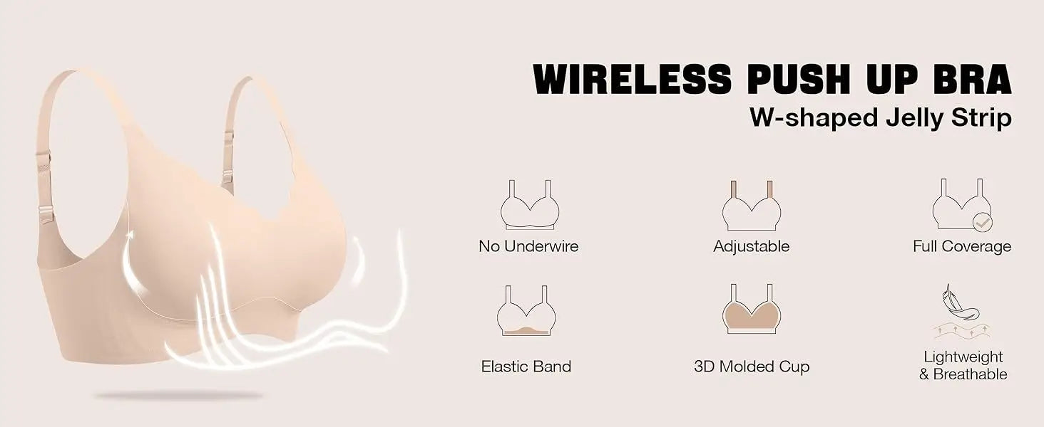Women's Wavy Smooth Bra Wire-free and Seamless Bra Supports Side Breast Prevents Sagging Comfortable and Pushes Up
