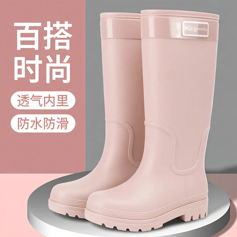High-top rain boots, women's rain boots, lined adult outer wear, waterproof hiking boots, anti-slip shoes, durable sole