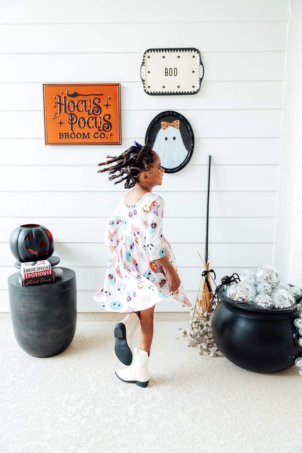 SALE Monster Mash 3/4 Sleeve Pocket Twirl Dress