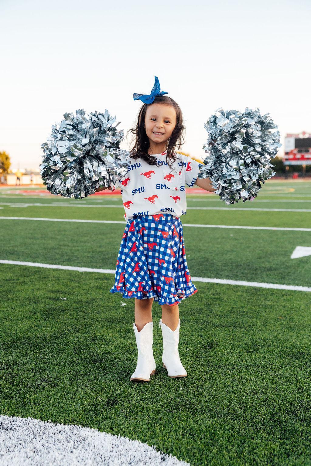 SMU Plaid Mustang Ruffle Twirl Skort