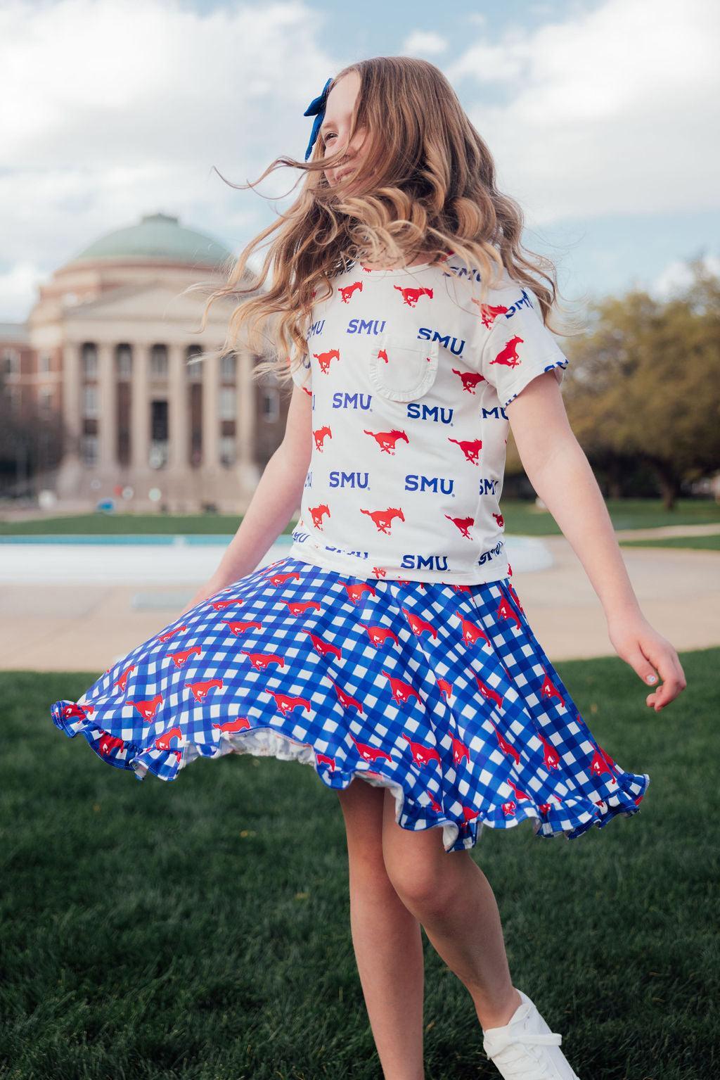 SMU Plaid Mustang Ruffle Twirl Skort