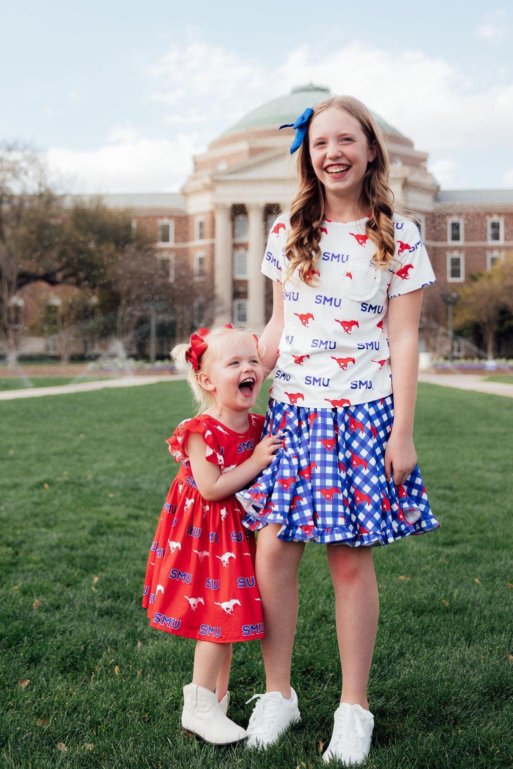 SMU Plaid Mustang Ruffle Twirl Skort