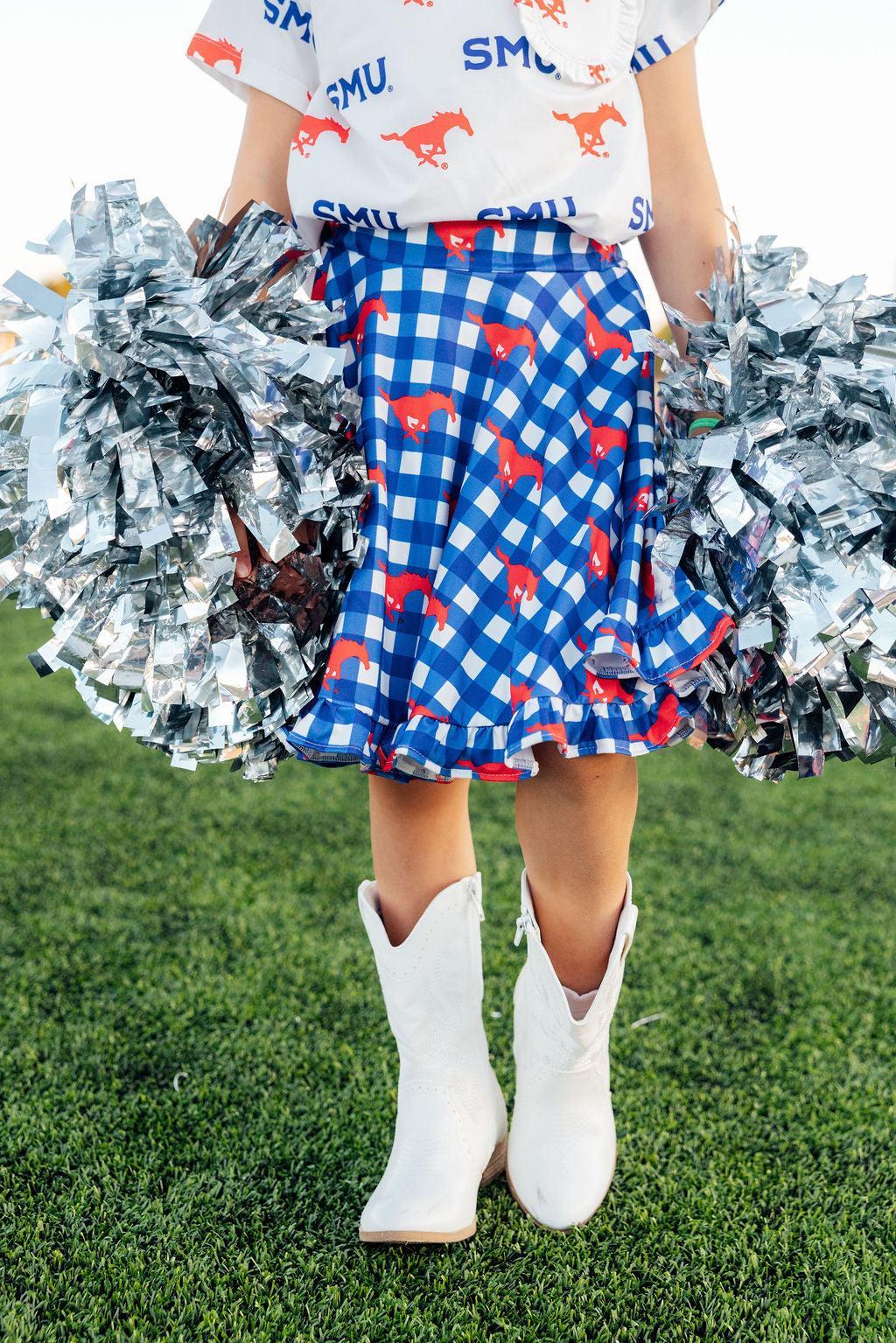 SMU Plaid Mustang Ruffle Twirl Skort