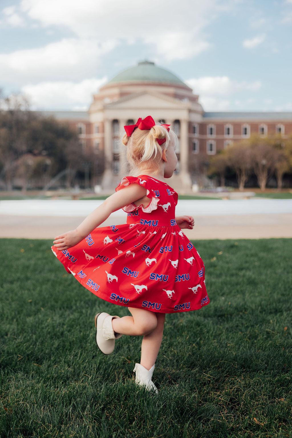 SMU Red Mustang Flutter Twirl Dress