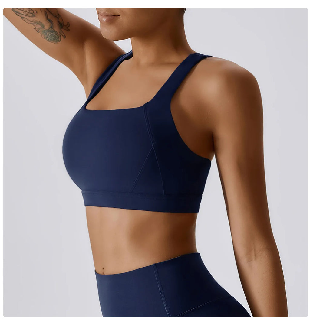 Crossed Shoulder Strap Yoga Bra Chest Pad Running Sports Bra Gym Top Women Stretch Pull Up Underwear Women Vest Fitness Tank Top