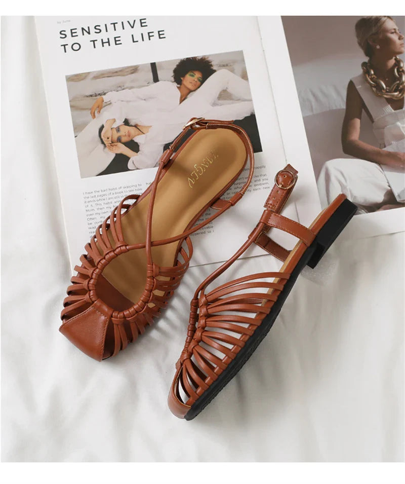 ZAROY Women Flat Sandals Summer Narrow Band Roman Shoes Casual Plus Size Brand Designer Banquet Beach Gladiator Sandalias Zapato