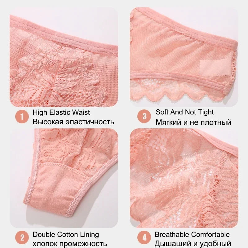 5PCs/Set Sexy Lace Thongs for Women Solid G-String Panties Floral Perspective Underwear Female Soft Breathable Women Lingerie
