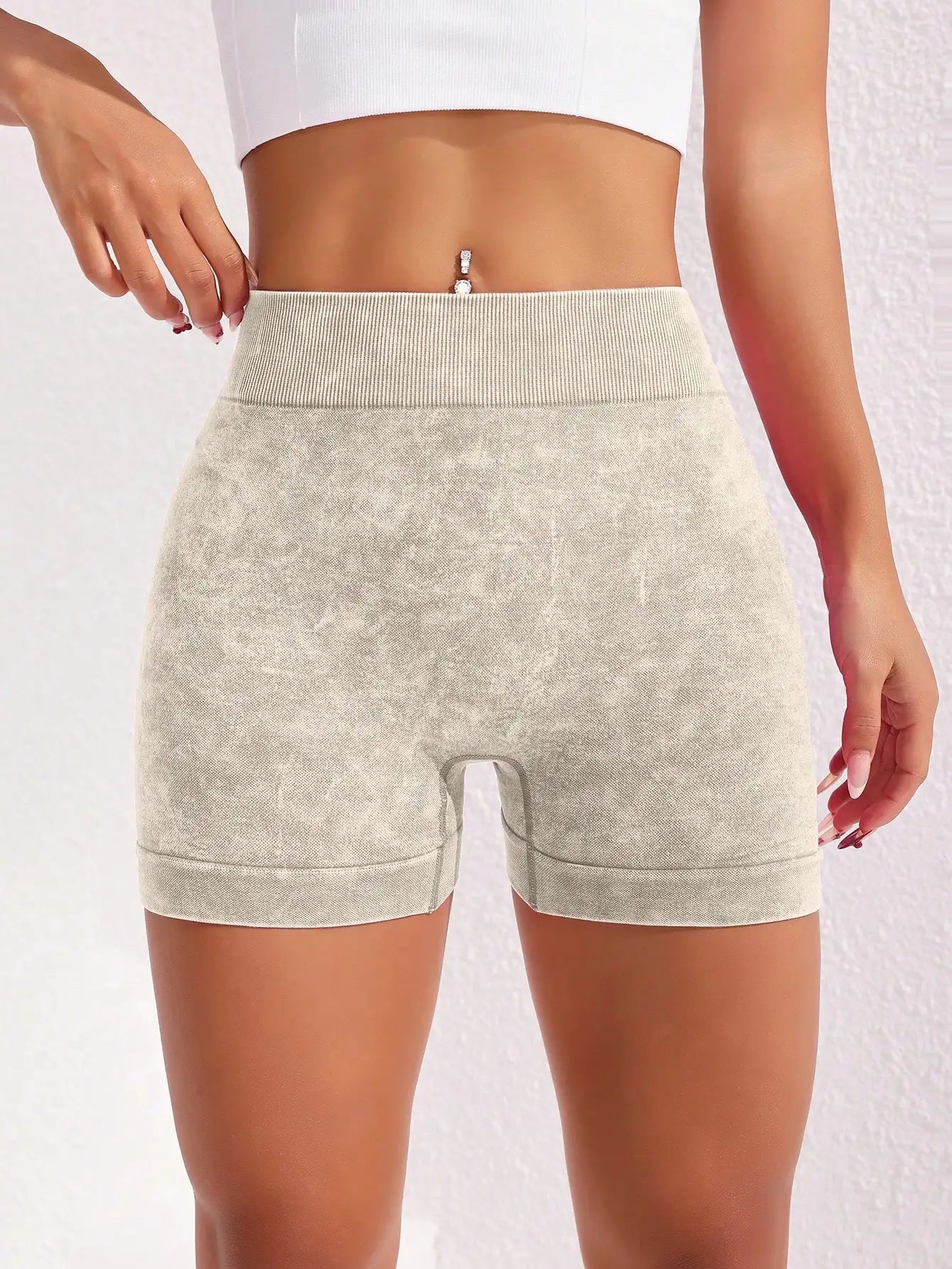 Women's Washed Yoga Shorts Fitness Quick Drying High Waist Workout Biker Shorts Hip Lift V Waist Sports Shorts