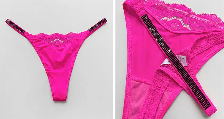 Rhinestone Lace Sexy Girls Women Panties Seamless Underwear G String Letter Transparent Thong For Female Low Rise Ladies Briefs