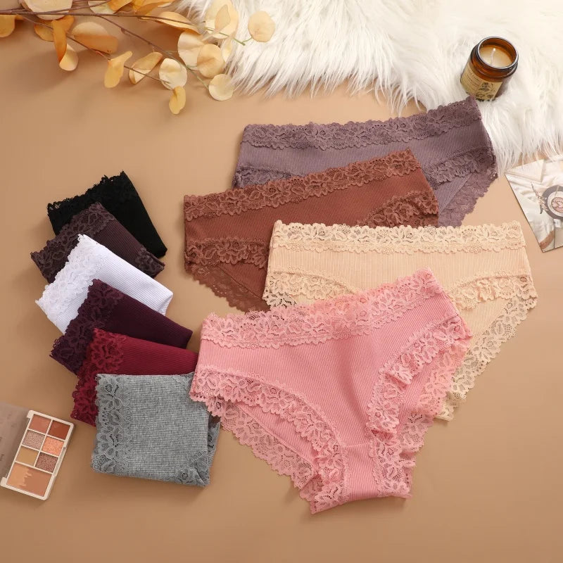 Sexy Cotton Lace Panty Women Low Waist Panties Underwear S-XL Solid Color Ladies Briefs Lingere Underware Comfortable Women