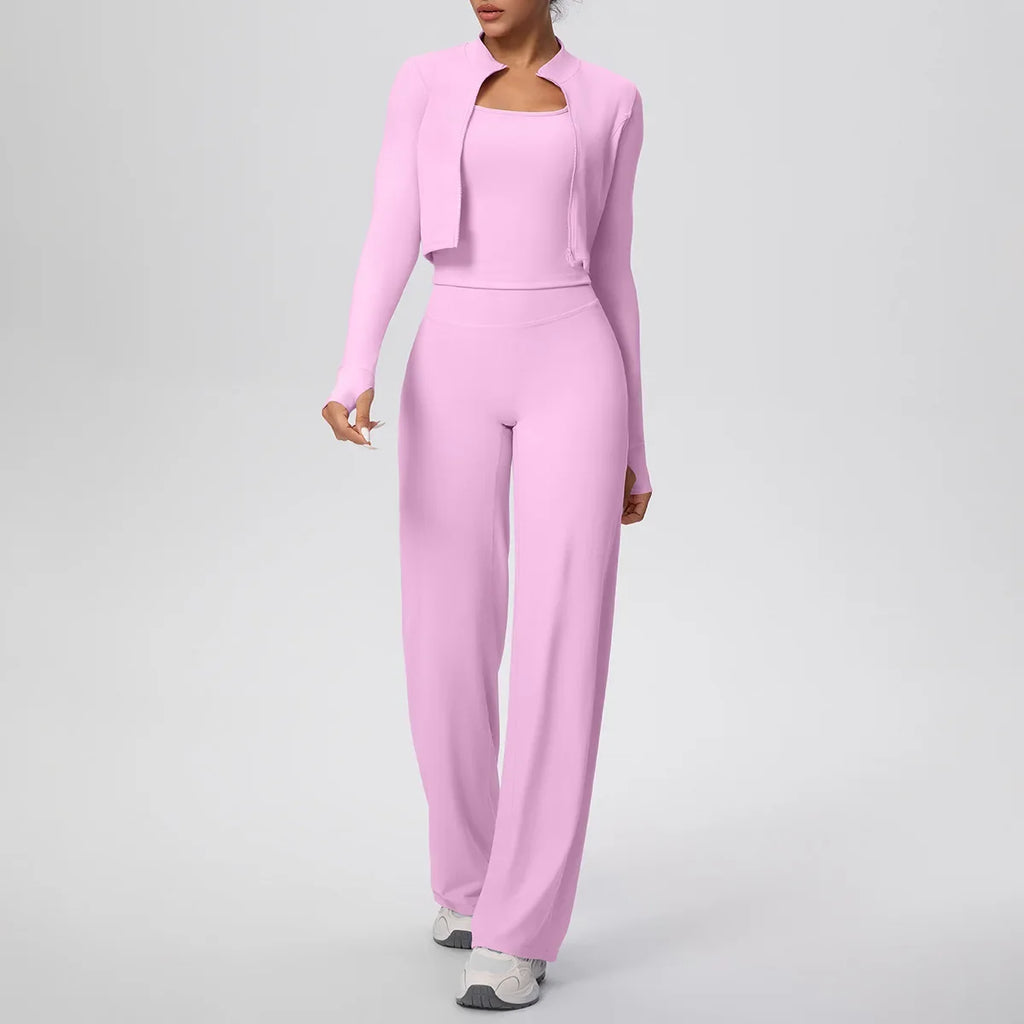 Yoga Set 3PCS Women Workout Sets Sportswear Gym Clothing Fitness zipper Long Sleeve High Waist Leggings Sports Suits Yoga Suit