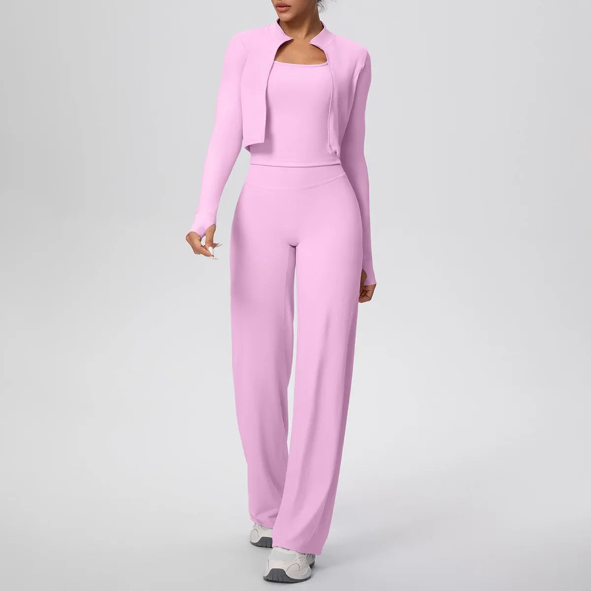 Yoga Set 3PCS Women Workout Sets Sportswear Gym Clothing Fitness zipper Long Sleeve High Waist Leggings Sports Suits Yoga Suit