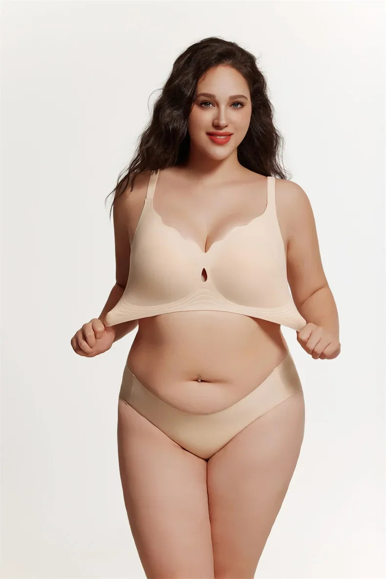 Wireless Comfortable Bra Large Cup Seamless Anti-Sagging Back Smoothing Underwear Soft Women's Hollowed-Out Full Cover Bras