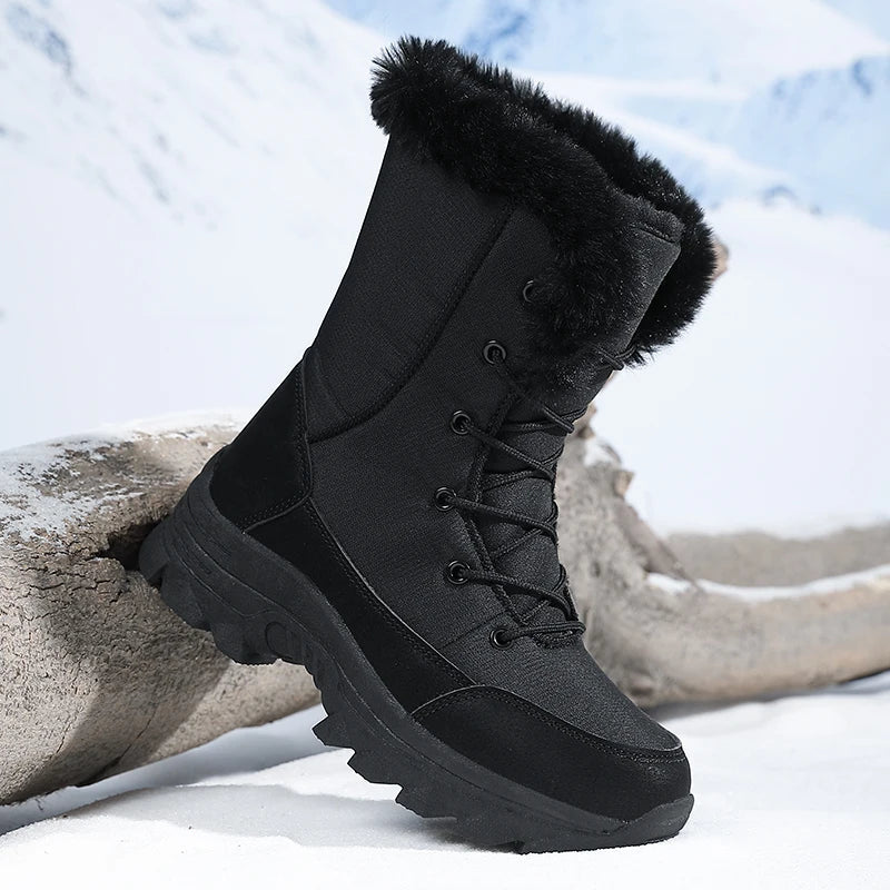 Winter Snow Boots for Women, Waterproof, Non-Slip, Warm, Northeast-Style Large Cotton Shoes, Ski Boots, Fleece-Lined, Thickened, Wear-Resistant, High-Top Cotton Boots