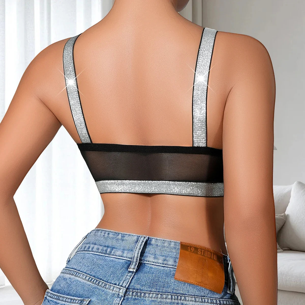 1pcs Fashion New Style Bras Silver Satin Women's Underwear Wire-Free Padless Bras Elegant Lady Bra Comfortable Sexy Lingerie