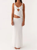 Fashion Cut Out Women Long Dresses Elegant Party Stylish Solid Maxi Dress Sleeveless Spaghetti Strap Slim Bodycon Dress Vestidos