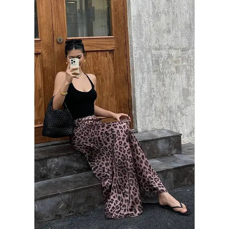 Sexy Leopard Print Half Length Skirt For Women's Summer New High Waist Slim Fashion Long Skirts Sweet Korean Women 2026 New 7KN
