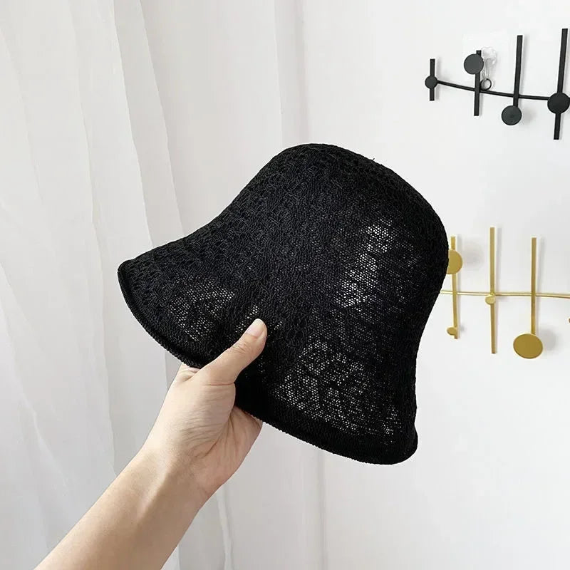 Outdoor Sunshade Hats Summer Breathable Hollow Knitted Korean Fashion Women Fisherman Hat Permeability Crochet Retro Bucket Hat